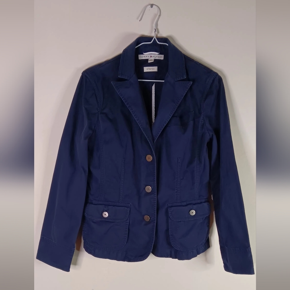 Tommy Hilfiger Vintage Y2K Women's Navy Blue Jacket Sz 6 Cotton Spandex